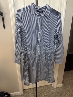 Banana Republic Navy and White Vertical Stripe Shirt Dress